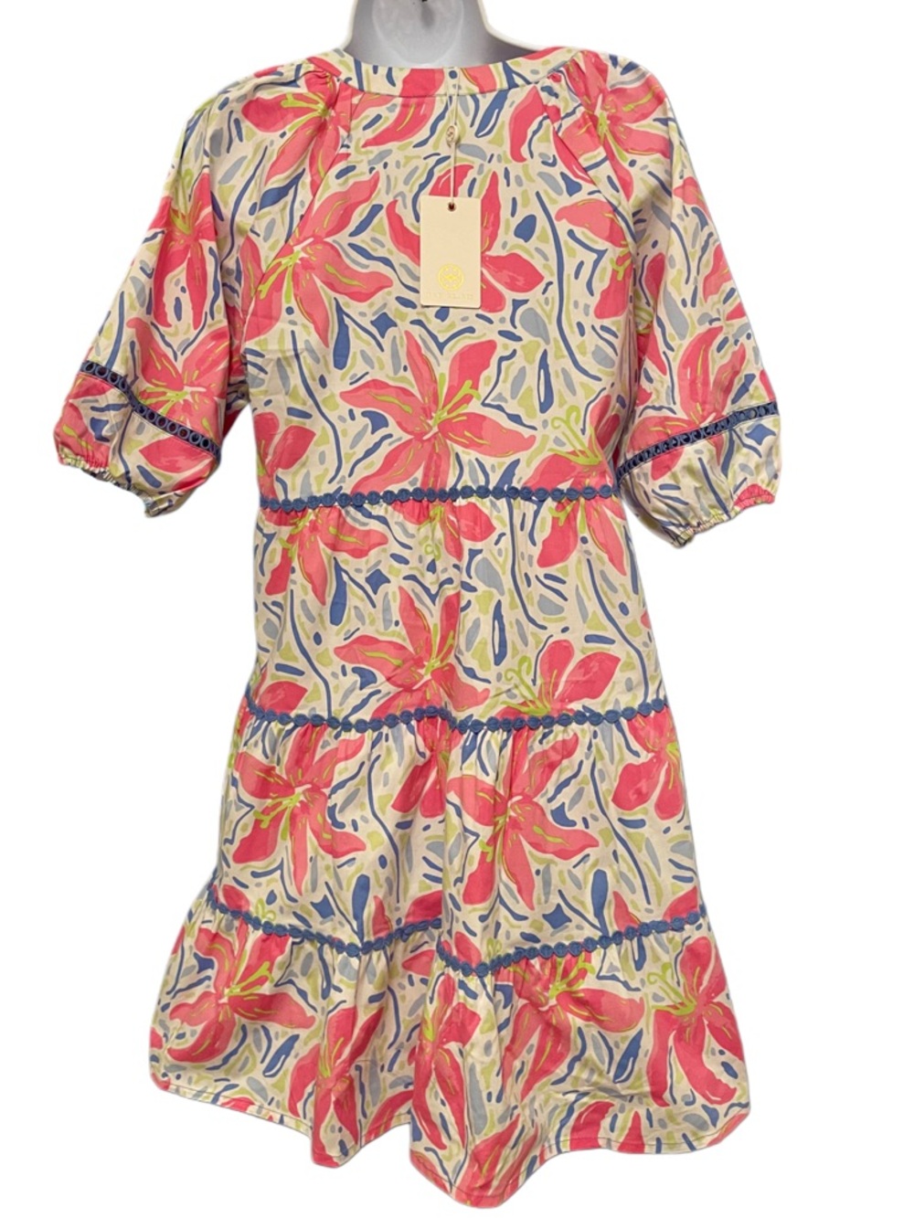 Palmer Dress Hibiscus Harmony White Mary Square Sz M Coastal Vacation NWT - Picture 3 of 12